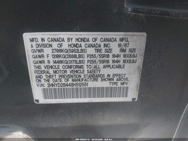 Продажа на аукционе авто 2008 Acura Mdx Technology Package, vin: 2HNYD28448H512551, номер лота: 45928710