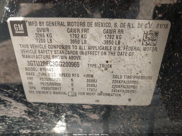 Продаж на аукціоні авто 2016 Gmc Sierra 1500 Denali, vin: 3GTU2PEC3GG200965, номер лоту: 45928734