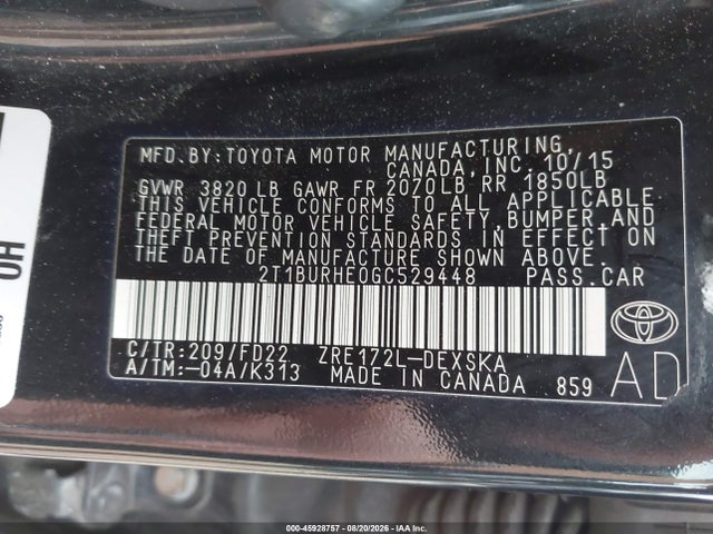 Toyota Corolla S W/special Edition Pkg 2016 2T1BURHE0GC529448 Image 9