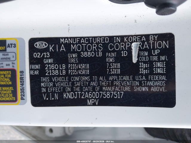 2013 Kia Soul ! მანქანა იყიდება აუქციონზე, vin: KNDJT2A60D7587517, აუქციონის ნომერი: 45928797