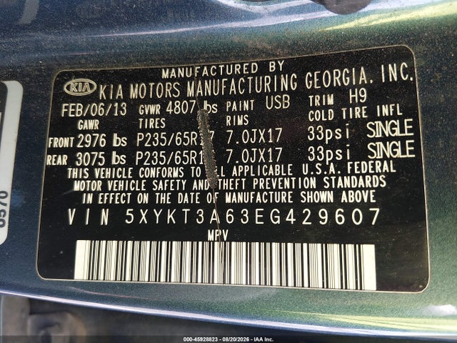 45928823 :رقم المزاد ، 5XYKT3A63EG429607 vin ، 2014 Kia Sorento Lx مزاد بيع
