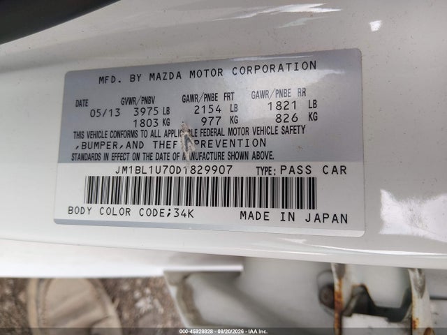 45928828 :رقم المزاد ، JM1BL1U70D1829907 vin ، 2013 Mazda Mazda3 I Sport مزاد بيع