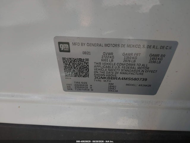 45928829 :رقم المزاد ، 3GNKBBRA4MS580739 vin ، 2021 Chevrolet Blazer Fwd 1lt مزاد بيع