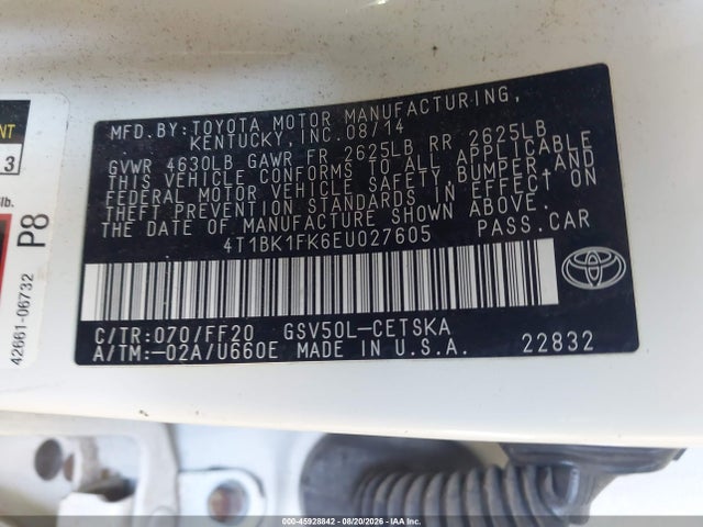 2014 Toyota Camry Se V6 მანქანა იყიდება აუქციონზე, vin: 4T1BK1FK6EU027605, აუქციონის ნომერი: 45928842