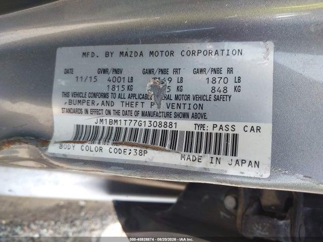 45928874 :رقم المزاد ، JM1BM1T77G1308881 vin ، 2016 Mazda Mazda3 I Sport مزاد بيع