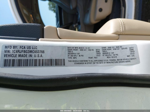 Aukcja sprzedaży 2021 Jeep Grand Cherokee Limited 4x4, vin: 1C4RJFBG3MC653766, numer aukcji: 45928884