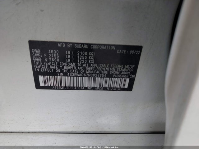 Продаж на аукціоні авто 2022 Subaru Legacy Premium, vin: 4S3BWAD67N3028654, номер лоту: 45928910