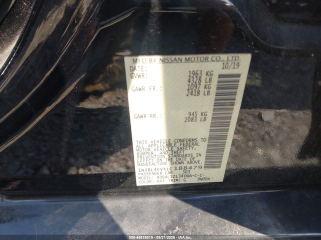 Продаж на аукціоні авто 2020 Nissan Altima Sl Fwd, vin: 1N4BL4EVXLC188479, номер лоту: 45928915