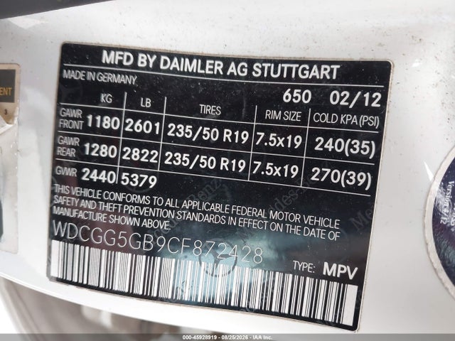 2012 Mercedes-benz Glk 350 მანქანა იყიდება აუქციონზე, vin: WDCGG5GB9CF872428, აუქციონის ნომერი: 45928919
