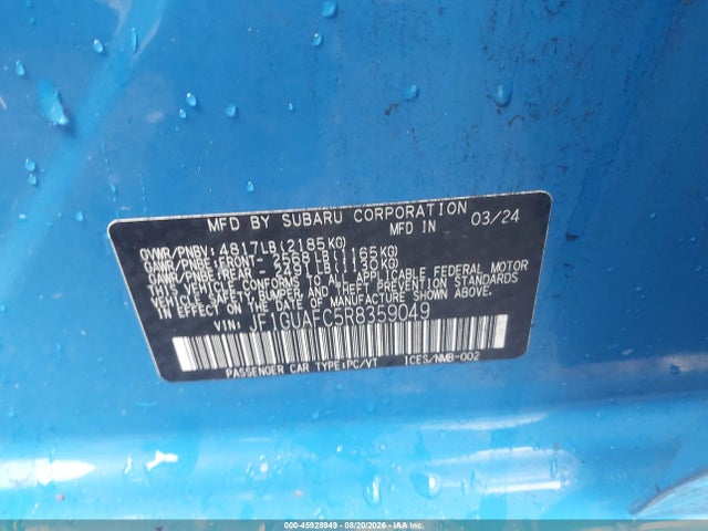 Aukcja sprzedaży 2024 Subaru Impreza Sport 5-door, vin: JF1GUAFC5R8359049, numer aukcji: 45928949