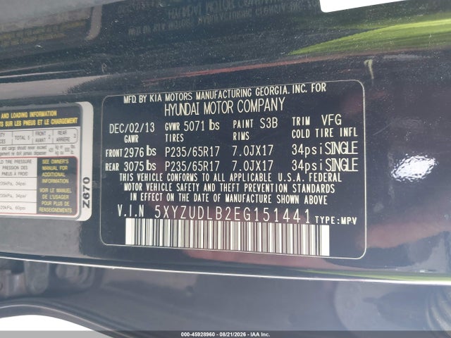45928960 :رقم المزاد ، 5XYZUDLB2EG151441 vin ، 2014 Hyundai Santa Fe Sport 2.4l مزاد بيع