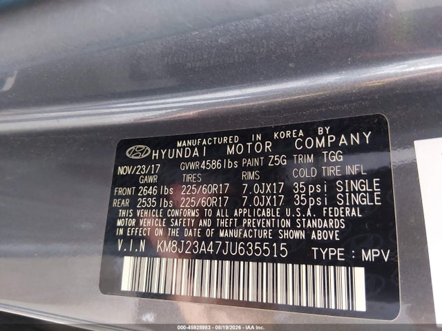 Продаж на аукціоні авто 2018 Hyundai Tucson Se, vin: KM8J23A47JU635515, номер лоту: 45928983