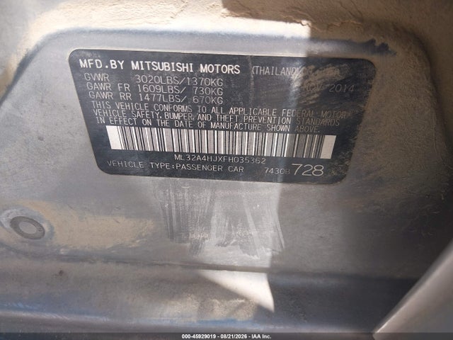 Mitsubishi MIRAGE ES 2015 ML32A4HJXFH035362 Image 9