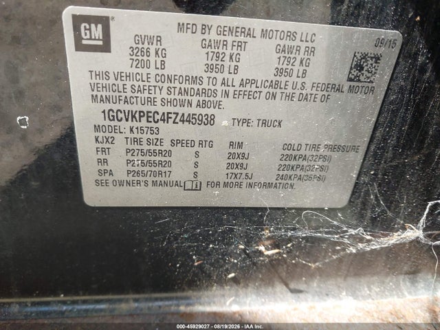 Продаж на аукціоні авто 2015 Chevrolet Silverado 1500 Ls, vin: 1GCVKPEC4FZ445938, номер лоту: 45929027