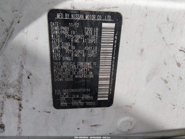 Продаж на аукціоні авто 2013 Infiniti Qx56, vin: JN8AZ2ND8D9730164, номер лоту: 45929042