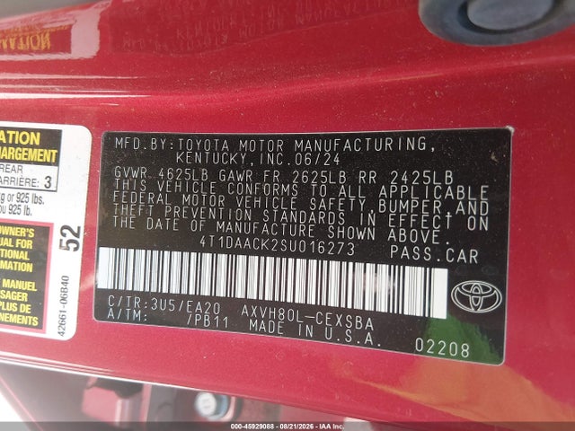 4T1DAACK2SU016273 Toyota CAMRY SE