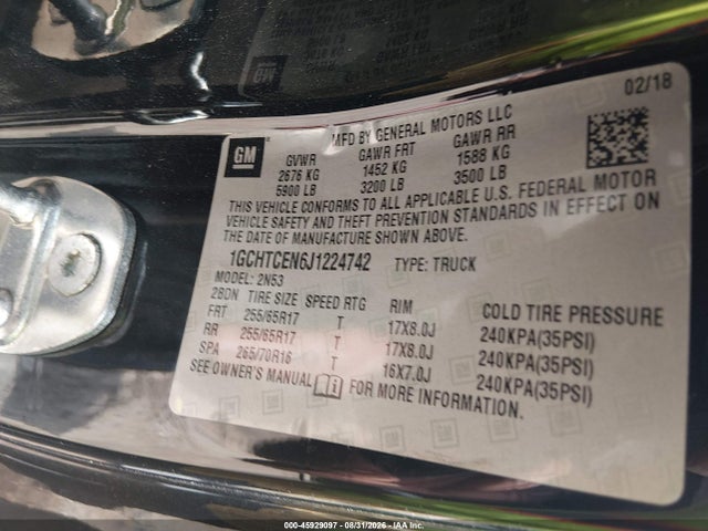 Aukcja sprzedaży 2018 Chevrolet Colorado Lt, vin: 1GCHTCEN6J1224742, numer aukcji: 45929097