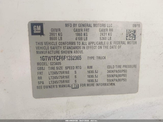 Продаж на аукціоні авто 2015 Gmc Savana 2500 Work Van, vin: 1GTW7FCF6F1282365, номер лоту: 45929109