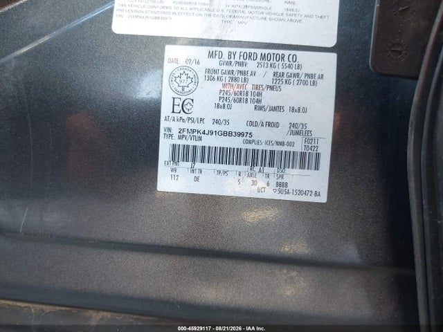 Ford EDGE SEL 2016 2FMPK4J91GBB39975 Image 9