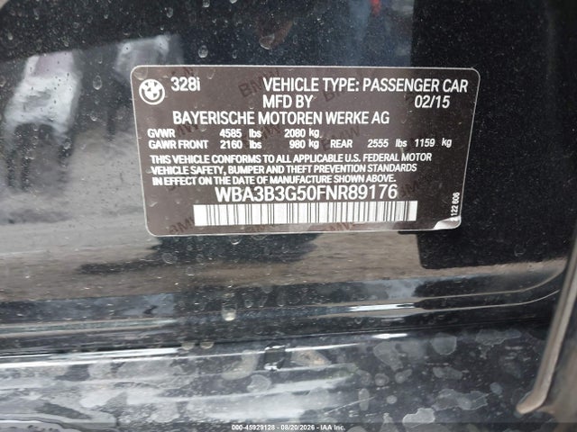 45929128 :رقم المزاد ، WBA3B3G50FNR89176 vin ، 2015 Bmw 328i Xdrive مزاد بيع
