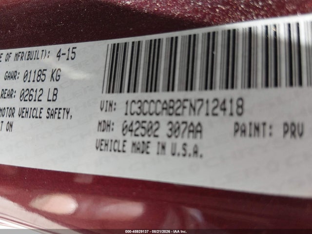 Aukcja sprzedaży 2015 Chrysler 200 Limited, vin: 1C3CCCAB2FN712418, numer aukcji: 45929137