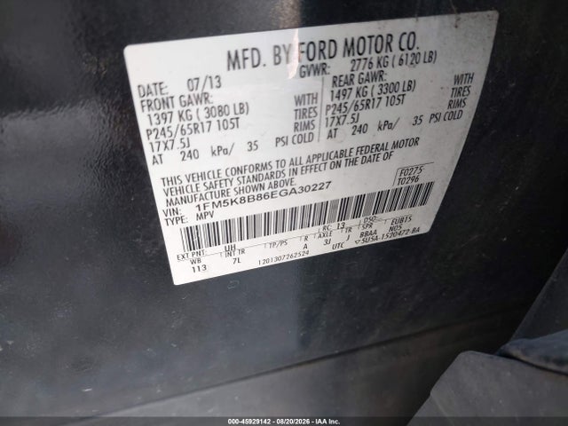Ford Explorer 2014 1FM5K8B86EGA30227 Image 9