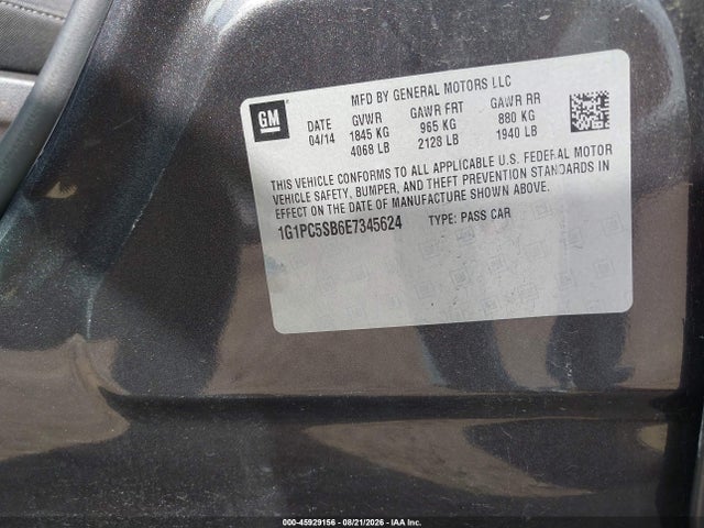 45929156 :رقم المزاد ، 1G1PC5SB6E7345624 vin ، 2014 Chevrolet Cruze 1lt Auto مزاد بيع
