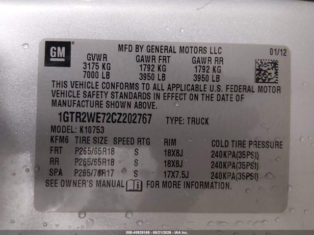 Aukcja sprzedaży 2012 Gmc Sierra 1500 Slt, vin: 1GTR2WE72CZ202767, numer aukcji: 45929169