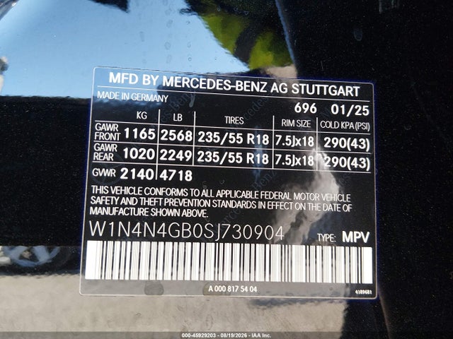 Aukcja sprzedaży 2025 Mercedes-benz Gla 250 4matic, vin: W1N4N4GB0SJ730904, numer aukcji: 45929203