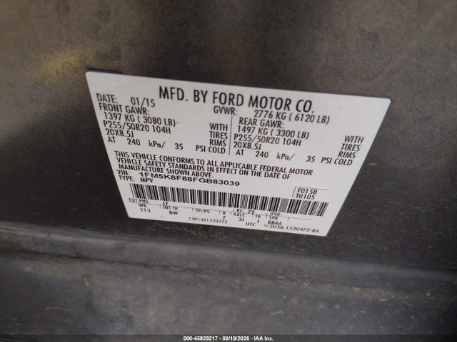 1FM5K8F88FGB83039 Ford Explorer Limited