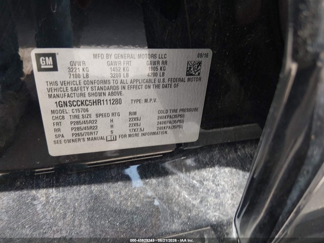 1GNSCCKC5HR111280 Chevrolet Tahoe Premier
