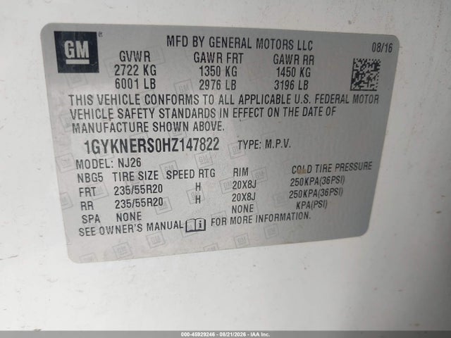 Aukcja sprzedaży 2017 Cadillac Xt5 Premium Luxury, vin: 1GYKNERS0HZ147822, numer aukcji: 45929246