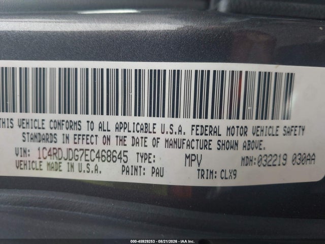 Продажа на аукционе авто 2014 Dodge Durango Limited, vin: 1C4RDJDG7EC468645, номер лота: 45929253