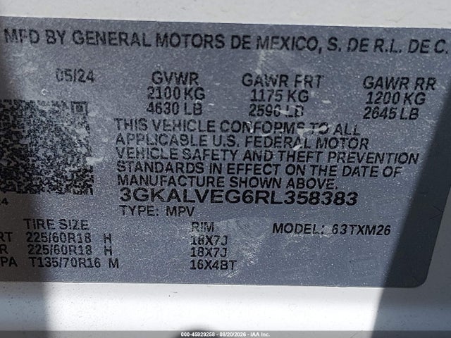 2024 Gmc Terrain Awd Slt მანქანა იყიდება აუქციონზე, vin: 3GKALVEG6RL358383, აუქციონის ნომერი: 45929258