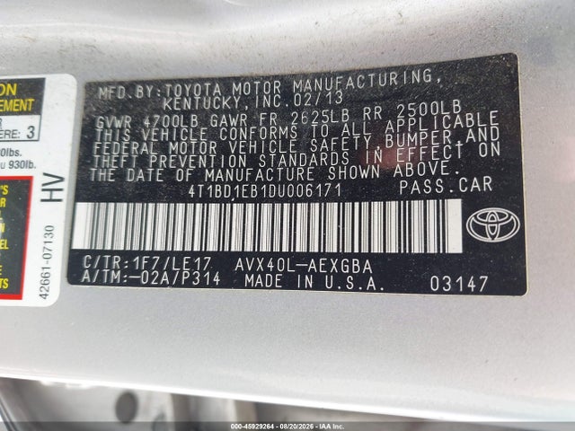 Продажа на аукционе авто 2013 Toyota Avalon Hybrid Xle Touring, vin: 4T1BD1EB1DU006171, номер лота: 45929264