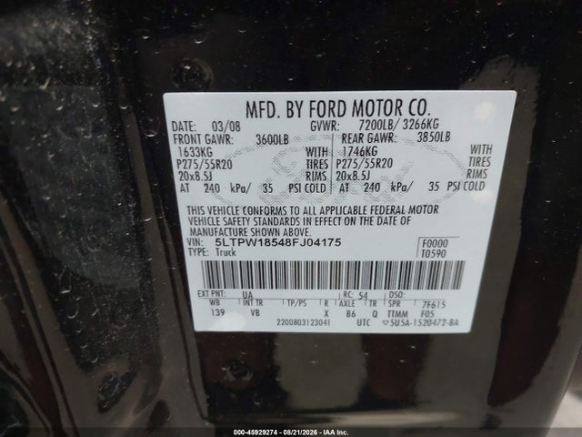 Aukcja sprzedaży 2008 Lincoln Mark Lt, vin: 5LTPW18548FJ04175, numer aukcji: 45929274