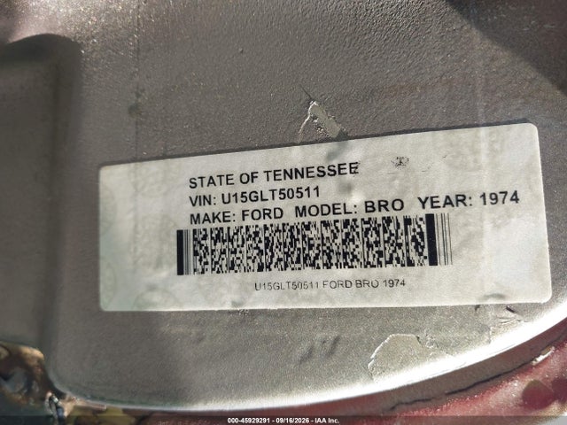 Aukcja sprzedaży 1974 Ford Bronco, vin: U15GLT50511, numer aukcji: 45929291
