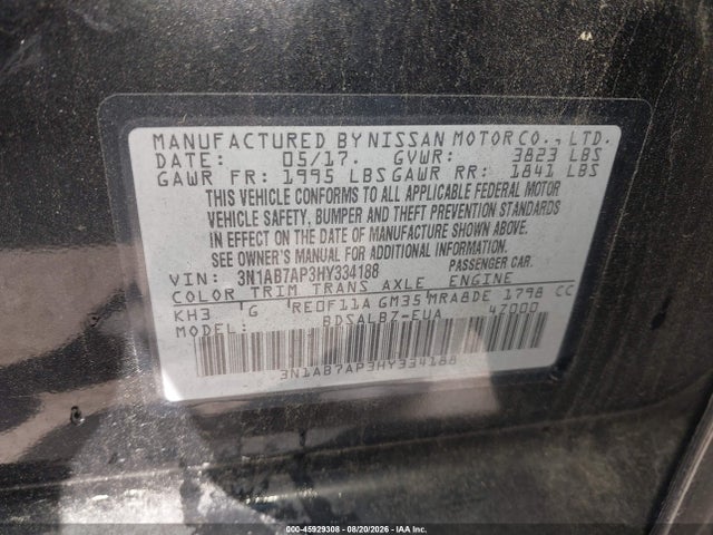 Aukcja sprzedaży 2017 Nissan Sentra S, vin: 3N1AB7AP3HY334188, numer aukcji: 45929308