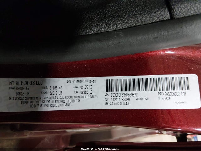 Продаж на аукціоні авто 2017 Chrysler 200 Touring, vin: 1C3CCCFB3HN509372, номер лоту: 45929310