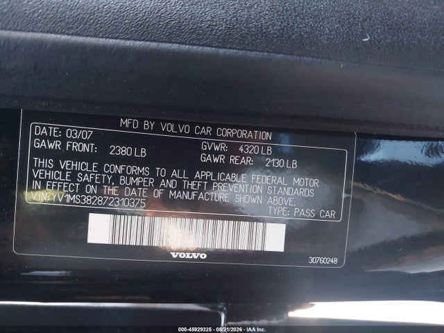 Продажа на аукционе авто 2007 Volvo S40 2.4i, vin: YV1MS382872310375, номер лота: 45929325