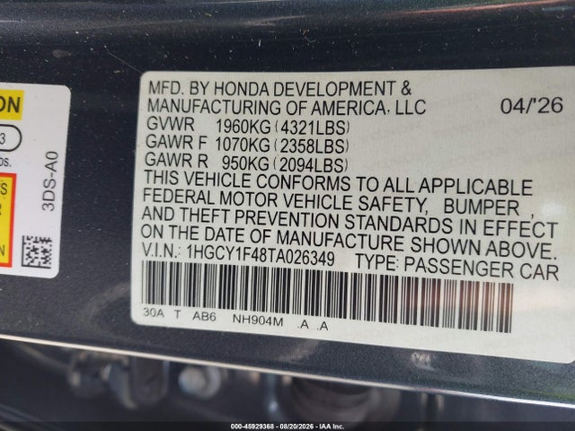 Honda ACCORD SE 2026 1HGCY1F48TA026349 Image 9