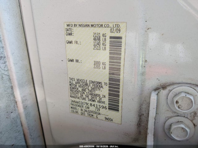 45929386 :رقم المزاد ، 1N4AA51E79C841596 vin ، 2009 Nissan Maxima 3.5 S مزاد بيع