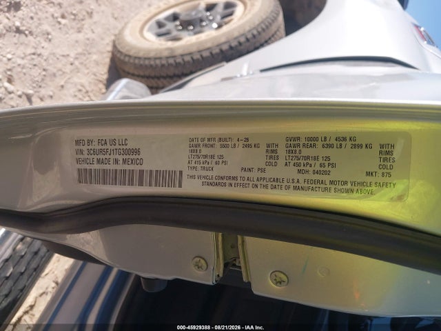 Продаж на аукціоні авто 2026 Ram 2500 Laramie  4x4 6'4 Box, vin: 3C6UR5FJ1TG300996, номер лоту: 45929388