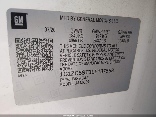 1G1ZC5ST3LF137558 Chevrolet Malibu Fwd 1fl