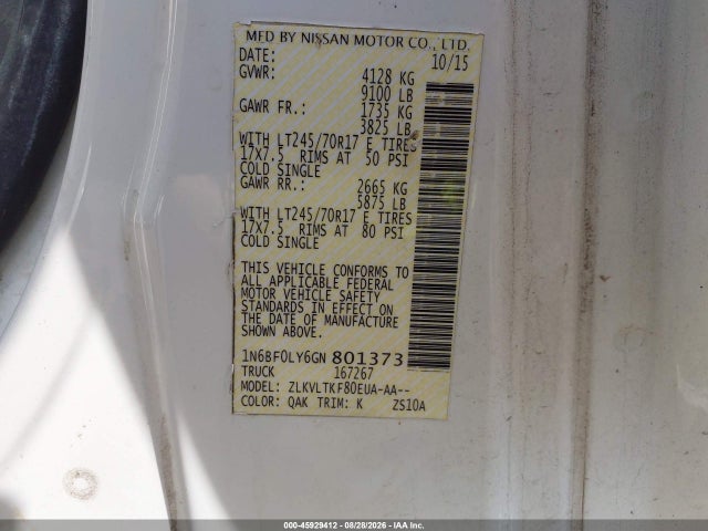 Aukcja sprzedaży 2016 Nissan Nv Cargo Nv2500 Hd Sv V6, vin: 1N6BF0LY6GN801373, numer aukcji: 45929412