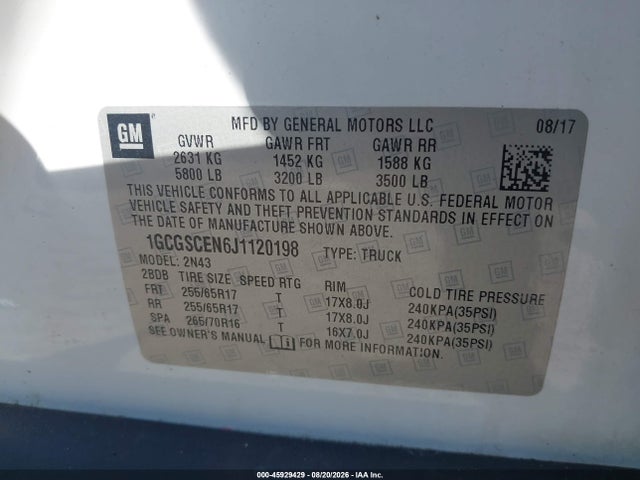 Aukcja sprzedaży 2018 Chevrolet Colorado Lt, vin: 1GCGSCEN6J1120198, numer aukcji: 45929429