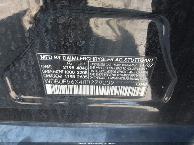 45929436 :رقم المزاد ، WDBUF56X48B279209 vin ، 2008 Mercedes-benz E 350 مزاد بيع