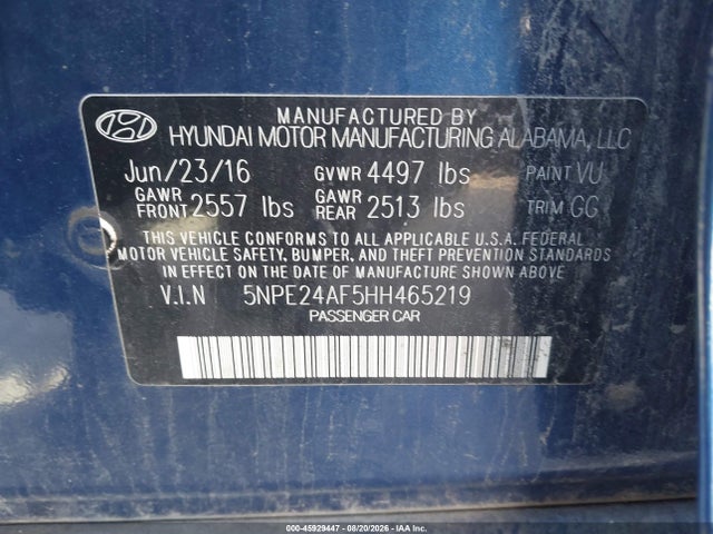 Продажа на аукционе авто 2017 Hyundai Sonata Se, vin: 5NPE24AF5HH465219, номер лота: 45929447