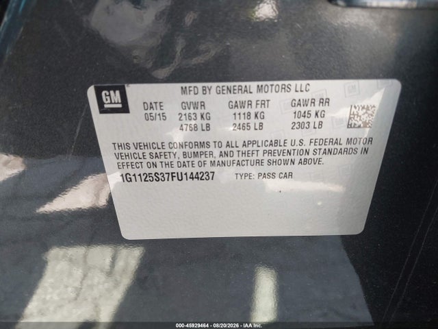 Продаж на аукціоні авто 2015 Chevrolet Impala 2lt, vin: 1G1125S37FU144237, номер лоту: 45929464
