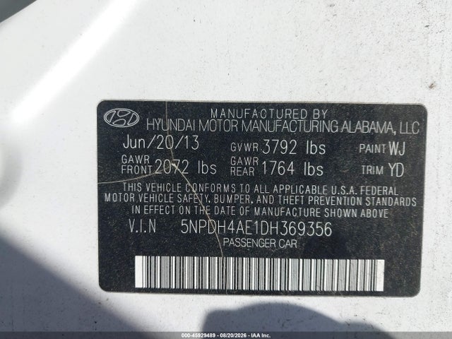 Aukcja sprzedaży 2013 Hyundai Elantra Gls, vin: 5NPDH4AE1DH369356, numer aukcji: 45929489